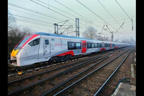 The 25 kV 50 Hz Class  745/1 EMUs for the Stansted Express service are technically similar to the units which Greater Anglia has ordered for London – Norwich inter-city services (Photo: Greater Anglia/Nick Strugnell).